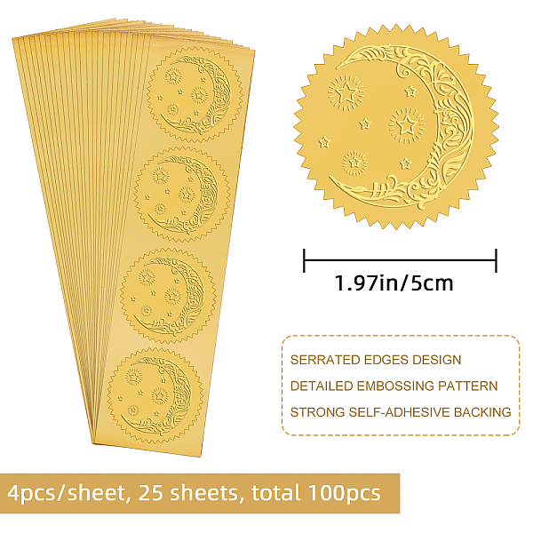 

PandaHall CRASPIRE 100pcs Gold Foil Stickers Embossed Certificate Seals Self-adhesive Stickers Medal Decoration Stickers Certification...