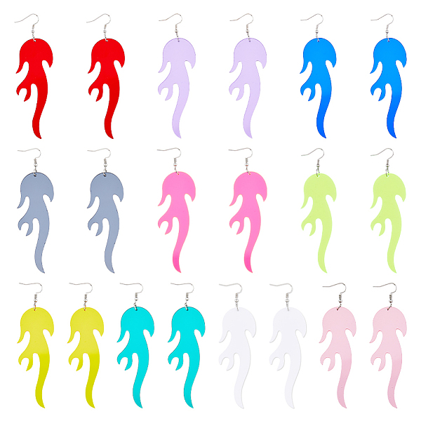 

PandaHall FIBLOOM 10 Pairs 10 Colors Acrylic Dangle Earring, Fire, Mixed Color, 110x31mm, 1 pair/color Acrylic Twist Multicolor