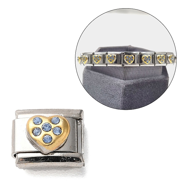 

PandaHall Rectangle 304 Stainless Steel Rhinestone Connector Charms, DIY Handmade Module Bracelet Accessories, Stainless Steel Color, Heart..., Blue