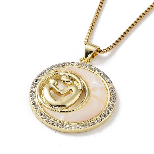 

PandaHall Mother's Day Brass Micro Pave Clear Cubic Zirconia Pendant Necklaces, Shell Necklace with Golden 304 Stainless Steel Chains, Flat..., Orange