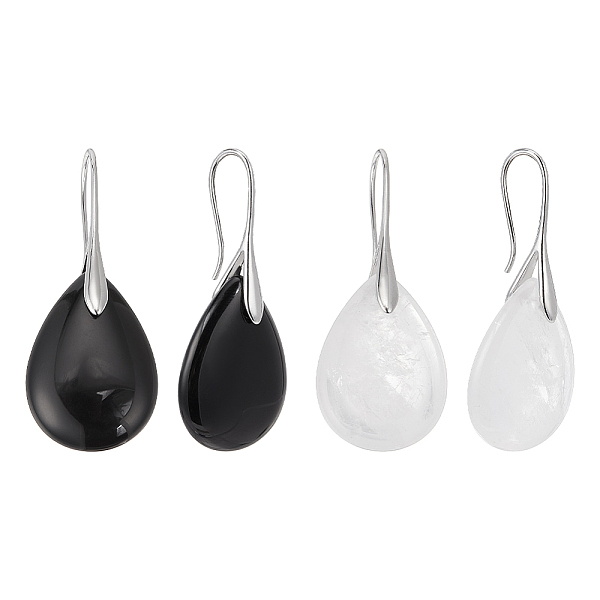 

PandaHall ANATTASOUL 2 Pairs 2 Style Natural Quartz Crystal & Black Agate Teardrop Dangle Earrings with Brass Pins for Women, 42.5x18mm, 1...