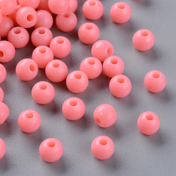 

PandaHall Opaque Acrylic Beads, Round, Salmon, 6x5mm, Hole: 1.8mm, about 4400pcs/500g Acrylic Round Red