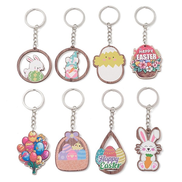 

PandaHall 8Pcs 8 Styles Easter Wooden Keychains, with Iron Split Key Rings, Mixed Shapes, Mixed Color, 10.2~11.1cm, 1pc/style Wood Mixed..., Multicolor