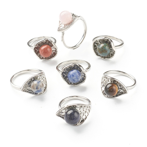

PandaHall Adjustable Natural & Synthetic Gemstone Cuff Rings, Open Rings, with Platinum Tone Brass Findings, Leaf, US Size 8, Inner Diameter...
