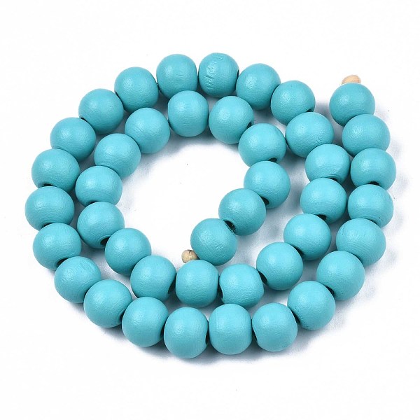 

PandaHall Painted Natural Wood Beads Strands, Round, Cyan, 10x8~9mm, Hole: 2~3mm, about 41~42pcs/strand, 13.98 inch~14.61 inch(35.5~37.1cm)...