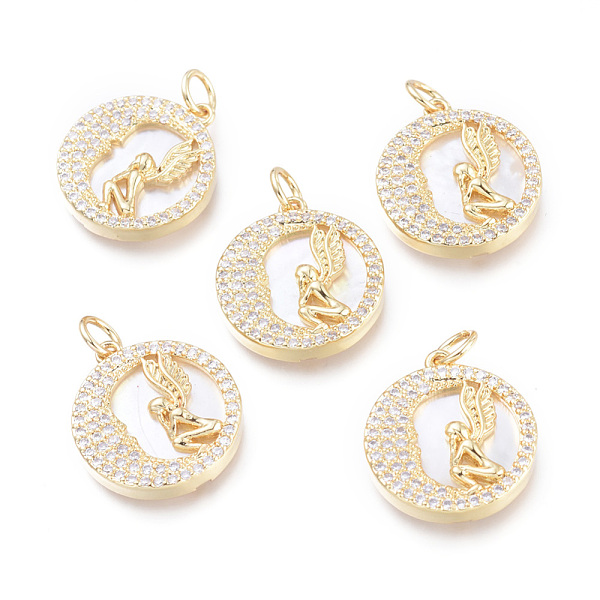 

PandaHall Brass Micro Pave Cubic Zirconia Pendants, with Jump Rings and Natural Shell, Long-Lasting Plated, Cadmium Free & Lead Free &..., Clear
