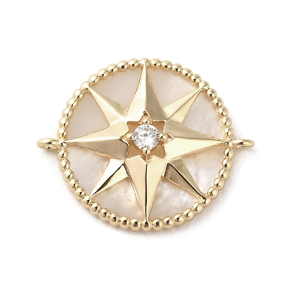 

PandaHall Brass Pave Clear Cubic Zirconia Connector Charms with Shell, Flat Round Links with Star, Real 18K Gold Plated, 16x19x4mm, Hole...