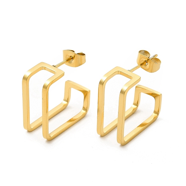 

PandaHall Ion Plating(IP) 304 Stainless Steel Double Layer Square Stud Earrings, Wire Wrap Half Hoop Earrings for Women, Golden, 18.5x18x8mm...