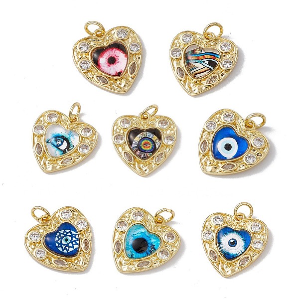 

PandaHall Brass Micro Pave Clear Cubic Zirconia Pendants, with Resin and Jump Rings, Lead Free & Cadmium Free, Heart with Eye, Real 18K Gold..., Multicolor