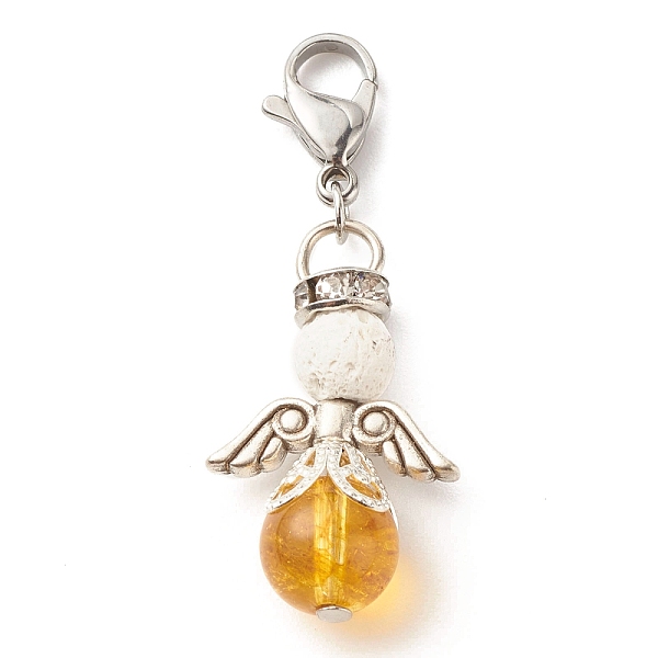 

PandaHall Natural Citrine & Lava Rock Bead Pendants, with Tibetan Style Alloy Beads, Wing, 39.5mm Citrine Wing