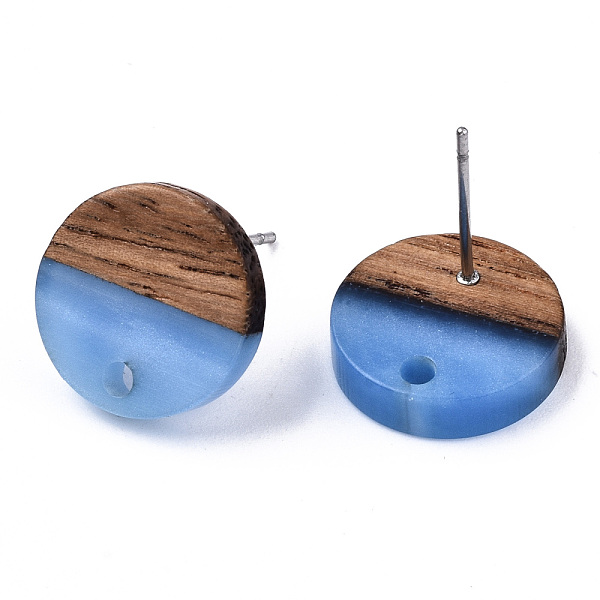 

PandaHall Resin & Walnut Wood Stud Earring Findings, with 304 Stainless Steel Pin, Flat Round, Cornflower Blue, 14mm, Hole: 1.8mm, Pin...