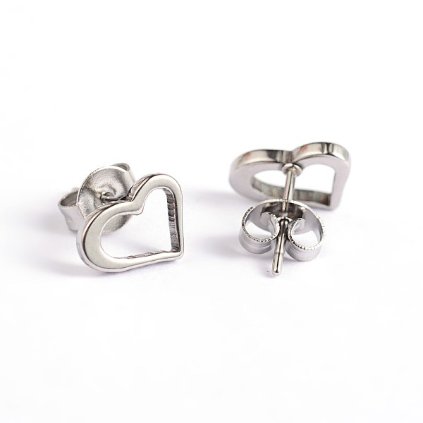 

PandaHall Heart 304 Stainless Steel Ear Studs, Hypoallergenic Earrings, Stainless Steel Color, 6.5x9mm, Pin: 0.7mm 304 Stainless Steel