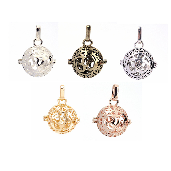 

PandaHall Rack Plating Brass Cage Pendants, For Chime Ball Pendant Necklaces Making, Hollow Round with Om Symbol, Mixed Color, 25x24x20.5mm...