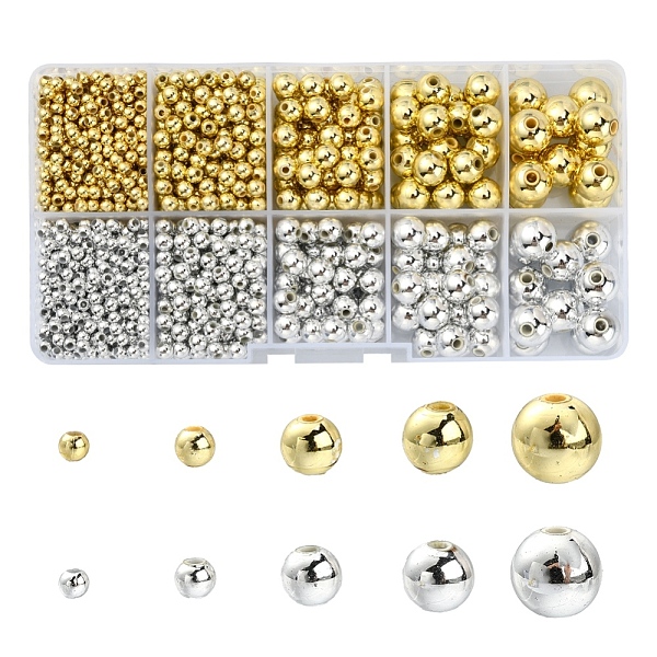 

PandaHall ABS Plastic Beads, Eco-Friendly Electroplated Beads, Round, Mixed Color, 3~10mm, Hole: 1.4~2.3mm, 1403pcs/box ABS Plastic Round