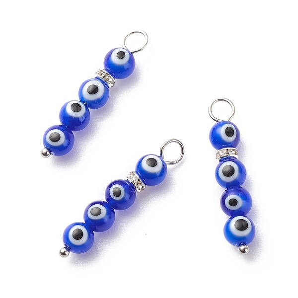 

PandaHall Handmade Evil Eye Lampwork Pendants, with 304 Stainless Steel Ball Head Pins and Brass Rhinestone Spacer Beads, Round, Blue...