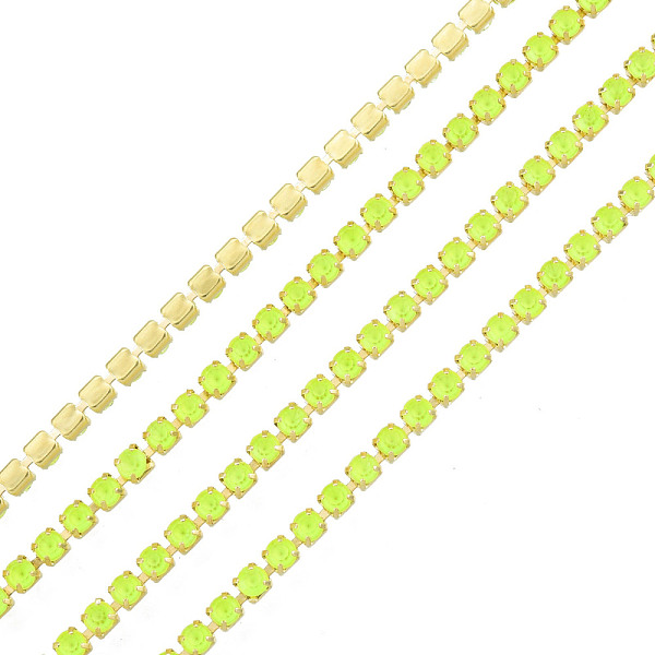 

PandaHall Brass Rhinestone Strass Chains, Rhinestone Cup Chain, Imitate Luminous Style, Raw(Unplated), Jonquil, 2x2mm, about 23.62 Feet..., Yellow