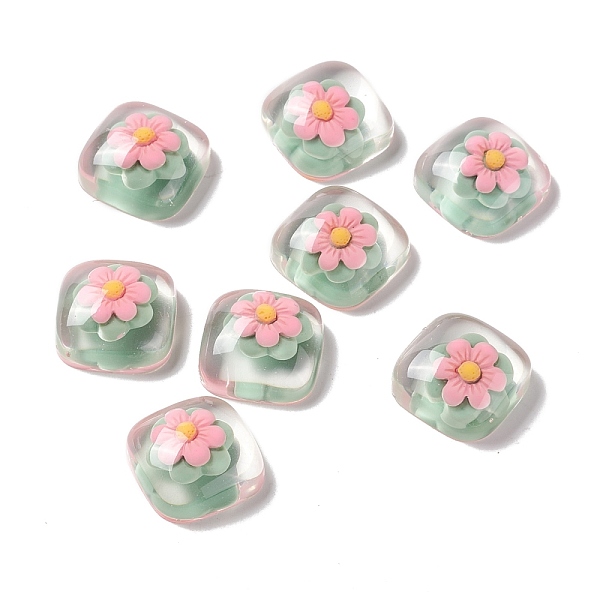 

PandaHall Transparent Resin Cabochons, Square, Pink, Flower Pattern, 19x19x8mm Resin Flower Pink