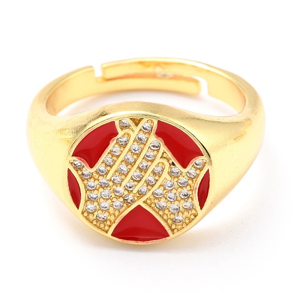 

PandaHall Adjustable Real 18K Gold Plated Brass Enamel Finger Rings, with Clear Cubic Zirconia, Flat Round with Gesture Language, Handclap..., Multicolor