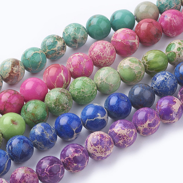 

PandaHall Natural Sea Sediment Jasper Beads Strands, Imperial Jasper, Dyed, Round, Mixed Color, 8mm, Hole: 1mm, about 50pcs/strand, 15.7..., Multicolor
