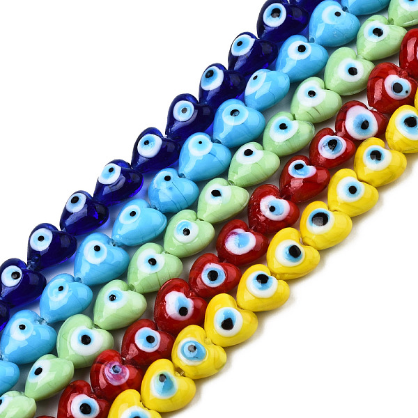 

PandaHall Handmade Evil Eye Lampwork Beads Strands, Heart, Mixed Color, 12~12.5x12~13x7.5mm, Hole: 1.2mm, about 33pcs/strand, 14.76 inch..., Multicolor