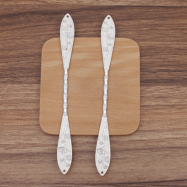 

PandaHall Alloy Hair Sticks Findings, Enamel Settings, Plum Blossom, Silver, 165x15mm Alloy