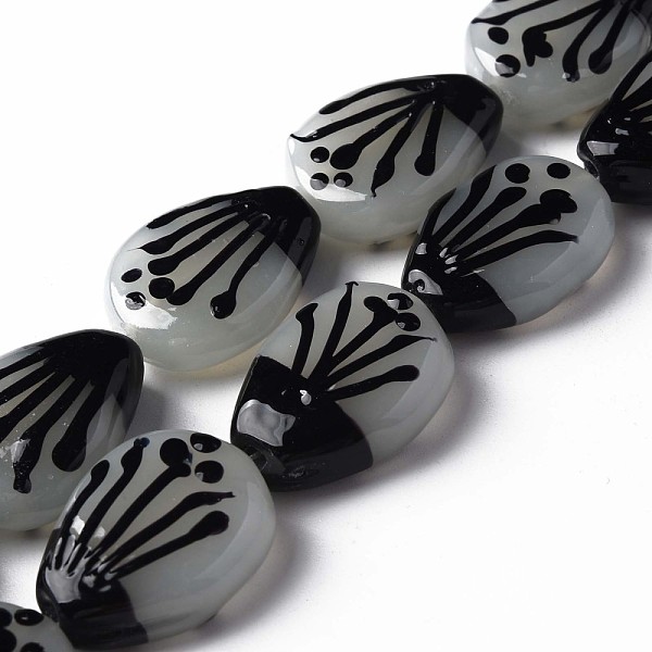 

PandaHall Handmade Lampwork Beads Strands, Teardrop, Black, 21~22x16~17x7~8mm, Hole: 1.2mm, about 25pcs/strand, 19.88 inch(50.5cm) Lampwork...