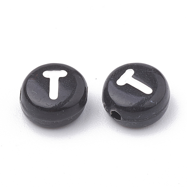

PandaHall Opaque Acrylic Beads, Horizontal Hole, Alphabet Style, Flat Round, Letter.T, 7x4mm, Hole: 1.5mm, about 370pcs/50g Acrylic Flat..., Black