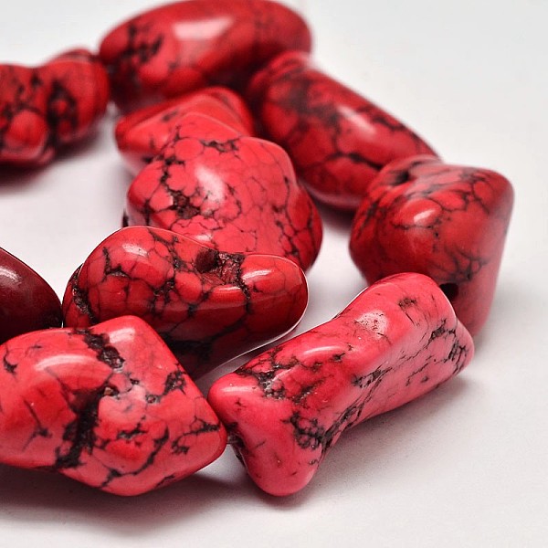 

PandaHall Dyed Natural Magnesite Bead Strands, Nugget, Red, 19~45x22~55mm, Hole: 1mm, about 44~100pcs/1000g Magnesite Nuggets Red