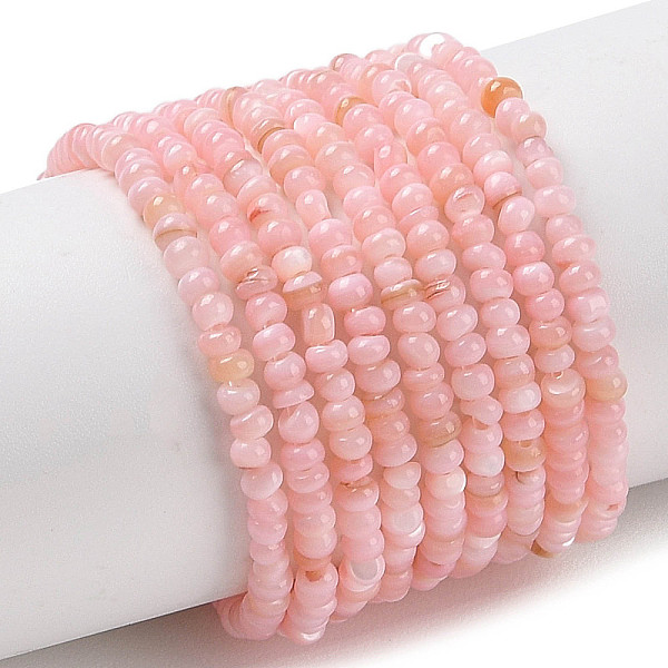 

PandaHall Natural Freshwater Shell Beads Strands, Dyed, Rondelle, Pink, 2x1mm, Hole: 0.5mm, about 231~235pcs/strand, 14.96''(38cm)...