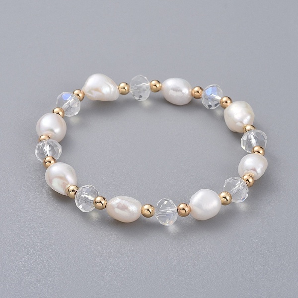 

PandaHall Stretch Bracelets, with Natural Cultured Freshwater Pearl Beads, Glass Beads and Brass Round Spacer Beads, Elastic Crystal Thread...