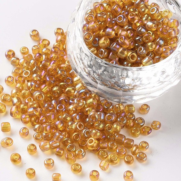 

PandaHall 8/0 Round Glass Seed Beads, Transparent Colours Rainbow, Round Hole, Dark Goldenrod, 8/0, 3mm, Hole: 1mm, about 1111pcs/50g...