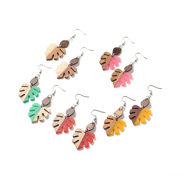 

PandaHall Resin & Walnut Wood Monstera Leaf Dangle Earrings, 316 Surgical Stainless Steel Big Drop Earrings for Women, Mixed Color, 73mm..., Multicolor