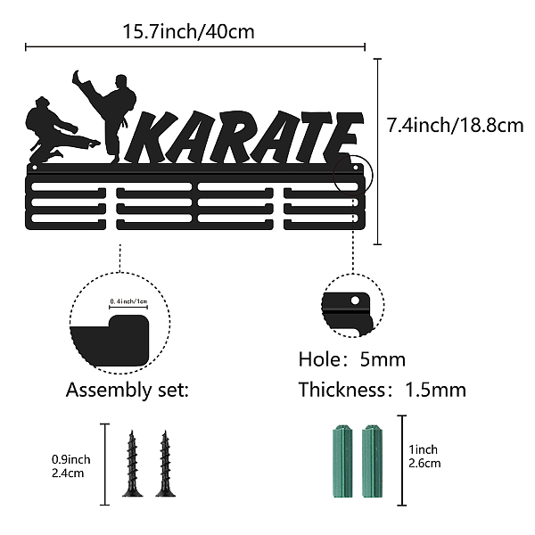

PandaHall CREATCABIN Karate Medal Hanger Display Sports Medal Holder Over 60+ Medals Award Iron Holder Rack Frame Wall Mounted Hanging for..., Black