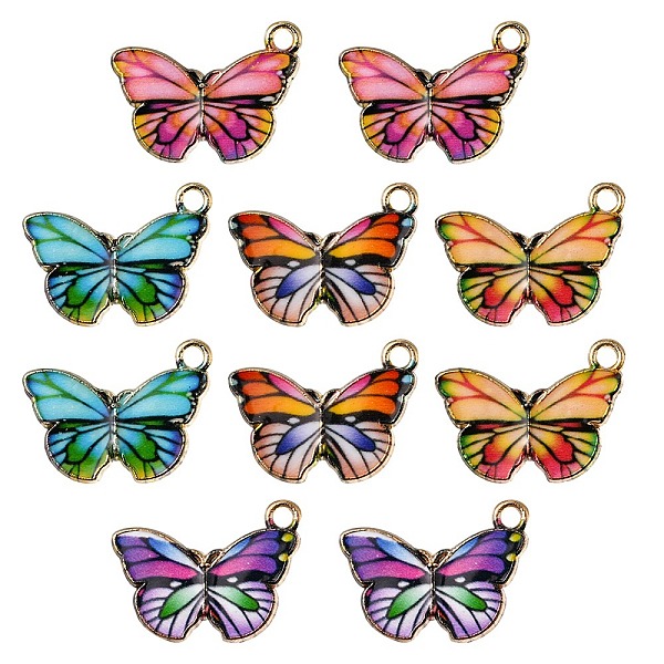

PandaHall 10Pcs 5 Colors Printed Alloy Pendants, Light Gold, Butterfly, Mixed Color, 15x20x1.5mm, Hole: 1.8mm, 2pcs/color Alloy Butterfly..., Multicolor