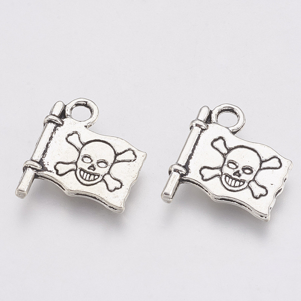 

PandaHall Tibetan Style Alloy Pendants, Flag with Skull, Cadmium Free & Lead Free, Antique Silver, 16x14x2mm, Hole: 2mm, about 790pcs/1000g...