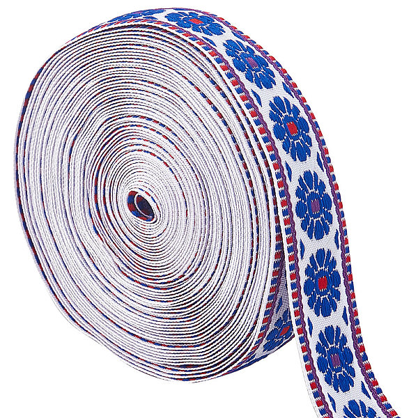 

PandaHall Gorgecraft 10M Ethnic style Embroidery Polyester Ribbons, Jacquard Ribbon, Garment Accessories, Flower Pattern, Medium Blue, 1...