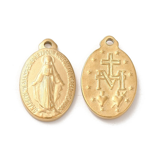 

PandaHall Ion Plating(IP) 304 Stainless Steel Pendants, Oval with Virgin Mary, Real 18K Gold Plated, 21x13x2mm, Hole: 2mm 304 Stainless...