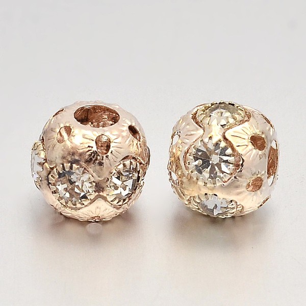 

PandaHall Brass Round European Beads, with Glass Rhinestones, Rose Gold, 12x10mm, Hole: 4.5mm Brass+Rhinestone Round Clear