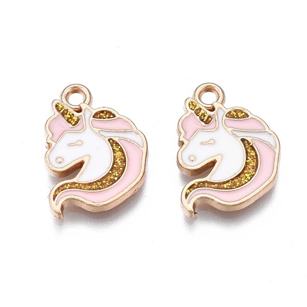 

PandaHall Alloy Enamel Pendants, with Glitter Powder, Cadmium Free & Nickel Free & Lead Free, Light Gold, Unicorn Head, White, 17x12x2mm...