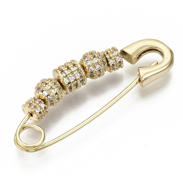 

PandaHall Brass Micro Pave Cubic Zirconia Safety Pins, Nickel Free, Clear, Real 18K Gold Plated, 37~38x14x5.5mm, Hole: 4mm, Pin: 1mm Brass...
