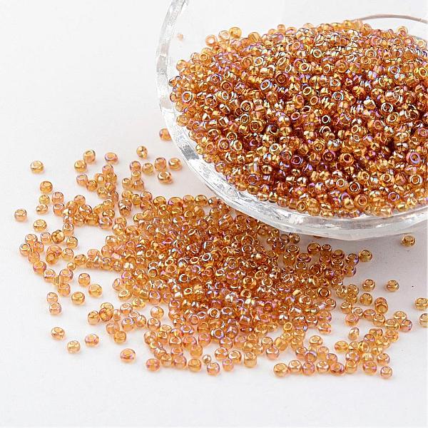 

PandaHall Round Trans. Colors Rainbow Glass Seed Beads, Goldenrod, Size: about 2mm in diameter, hole:1mm, about 3306pcs/50g Glass Gold