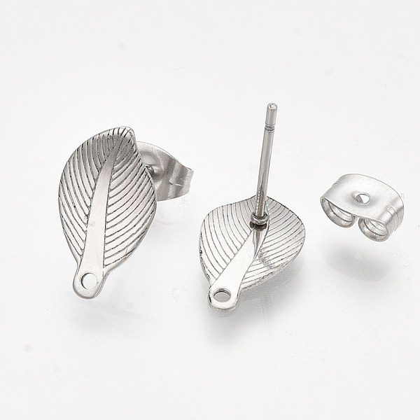 

PandaHall 304 Stainless Steel Stud Earring Findings, with Loop and Ear Nuts/Earring Backs, Leaf, Stainless Steel Color, 13.5x8mm, Hole: 1mm...