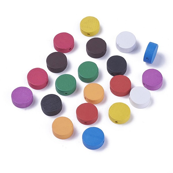 

PandaHall Natural Wood Beads, Dyed, Flat Round, Mixed Color, 14.5~15x5.5~6mm, Hole: 1mm Wood Flat Round Multicolor