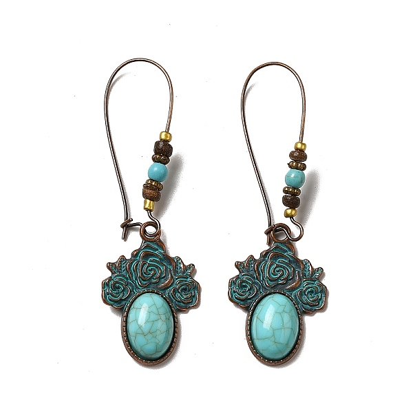 

PandaHall 3 Pairs 3 Style Teardrop & Donut & Flower Alloy Dangle Earrings Set, Wood & Synthetic Turquoise Beaded Long Drop Earrings for...