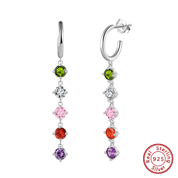 

PandaHall 925 Sterling Silver Micro Pave Cubic Zirconia Stud Earrings, Flat Round, Dangle Earrings, Colorful, Real Platinum Plated, 56x6mm...
