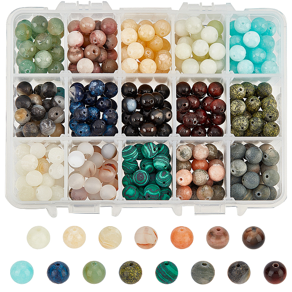 

PandaHall 375 Pcs 15 Styles Natural Gemstone Beads, 8mm Mixed Stone Spacer Beads Natural Round Loose Beads Engry Crystals Gemstone Beading...