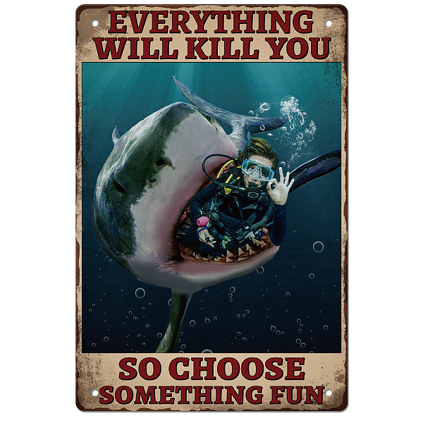 

PandaHall GLOBLELAND Vintage Shark Metal Tin Sign Funny Retro "Choose Something Fun" Metal Wall Decor Decorative Tin Sign Art Plaque Poster...