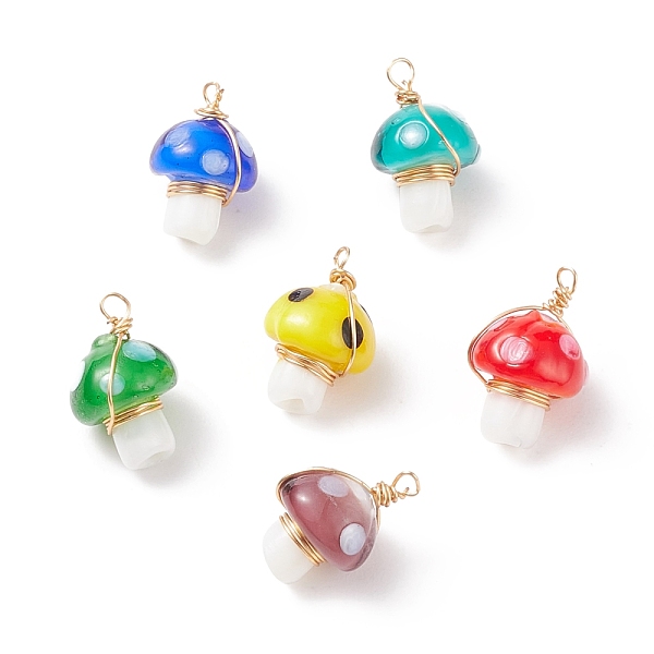 

PandaHall Handmade Lampwork Charms, with Copper Wire, Light Gold, Mushroom, Mixed Color, 15~17x10mm, Hole: 1.5~2mm Lampwork Mushroom..., Multicolor