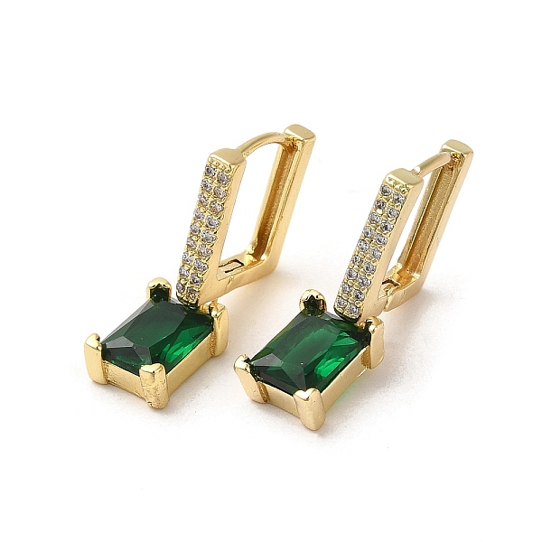 

PandaHall Rectangle Real 18K Gold Plated Brass Dangle Hoop Earrings, with Cubic Zirconia and Glass, Green, 25x7mm Cubic Zirconia Rectangle...