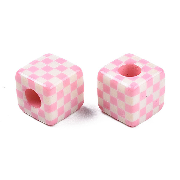 

PandaHall Opaque Resin European Beads, Large Hole Beads, Cube with Tartan Pattern, Pink, 20x20x20mm, Hole: 9mm Resin Cube Pink